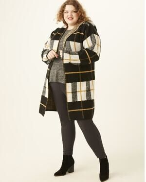 MERI SKYE Lottie Plaid Long Hooded Cardigan Size 1X